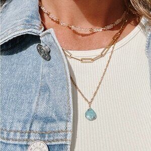 Dainty Turquoise Pendant Necklace Waterproof Gold Chain Hypoallergenic Jewelry